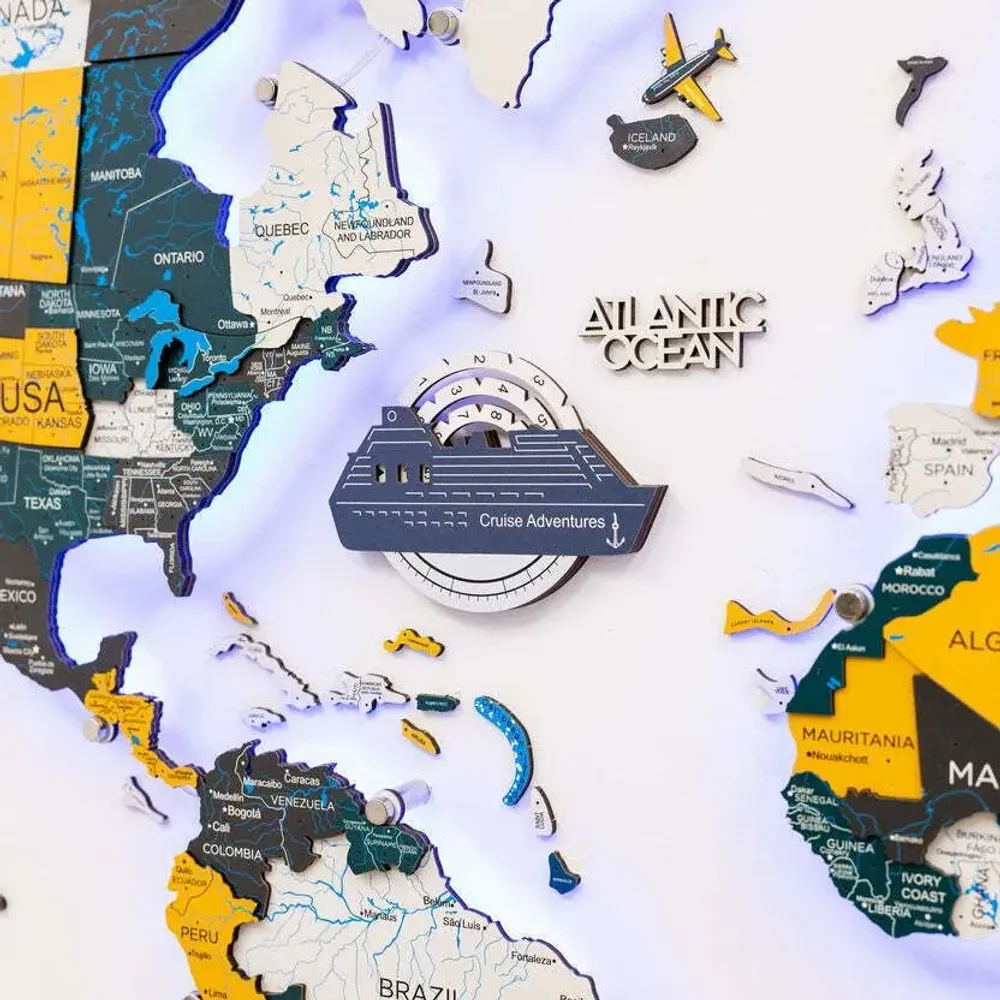 Decorative objects - Travel Tracker Cruise Liner 3D Colored Wooden World Map - Cruise - ENJOY THE WOOD