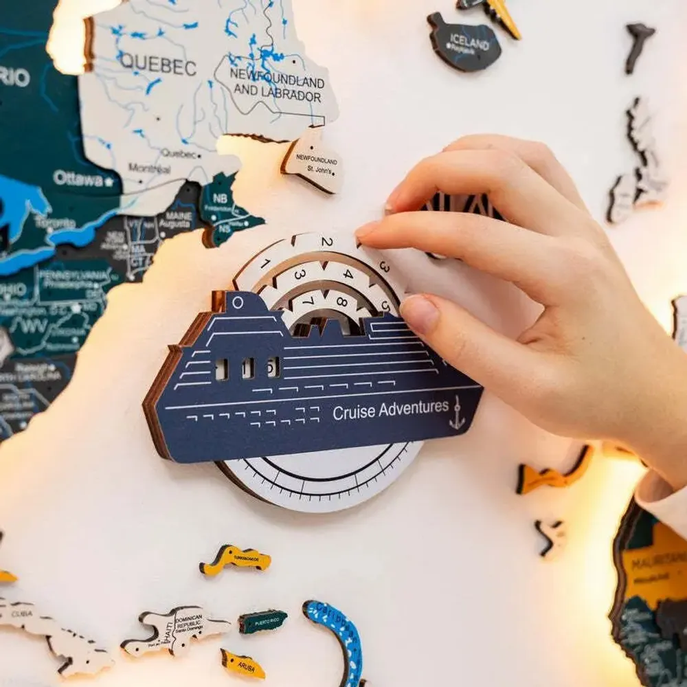 Decorative objects - Travel Tracker Cruise Liner 3D Colored Wooden World Map - Cruise - ENJOY THE WOOD