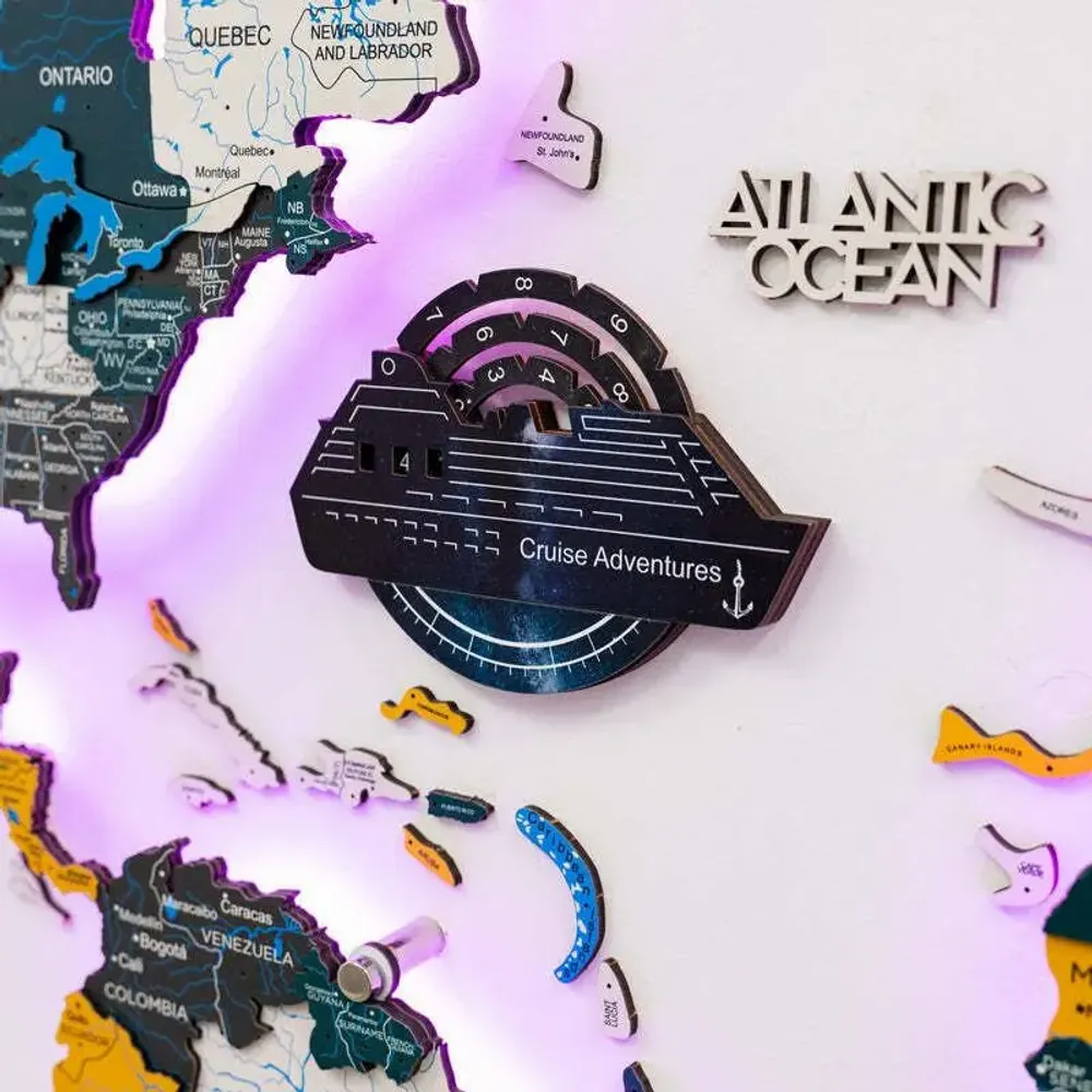 Objets de décoration - Carte du Monde en Bois Colorée 3D Travel Tracker Cruise Liner - Espace - ENJOY THE WOOD