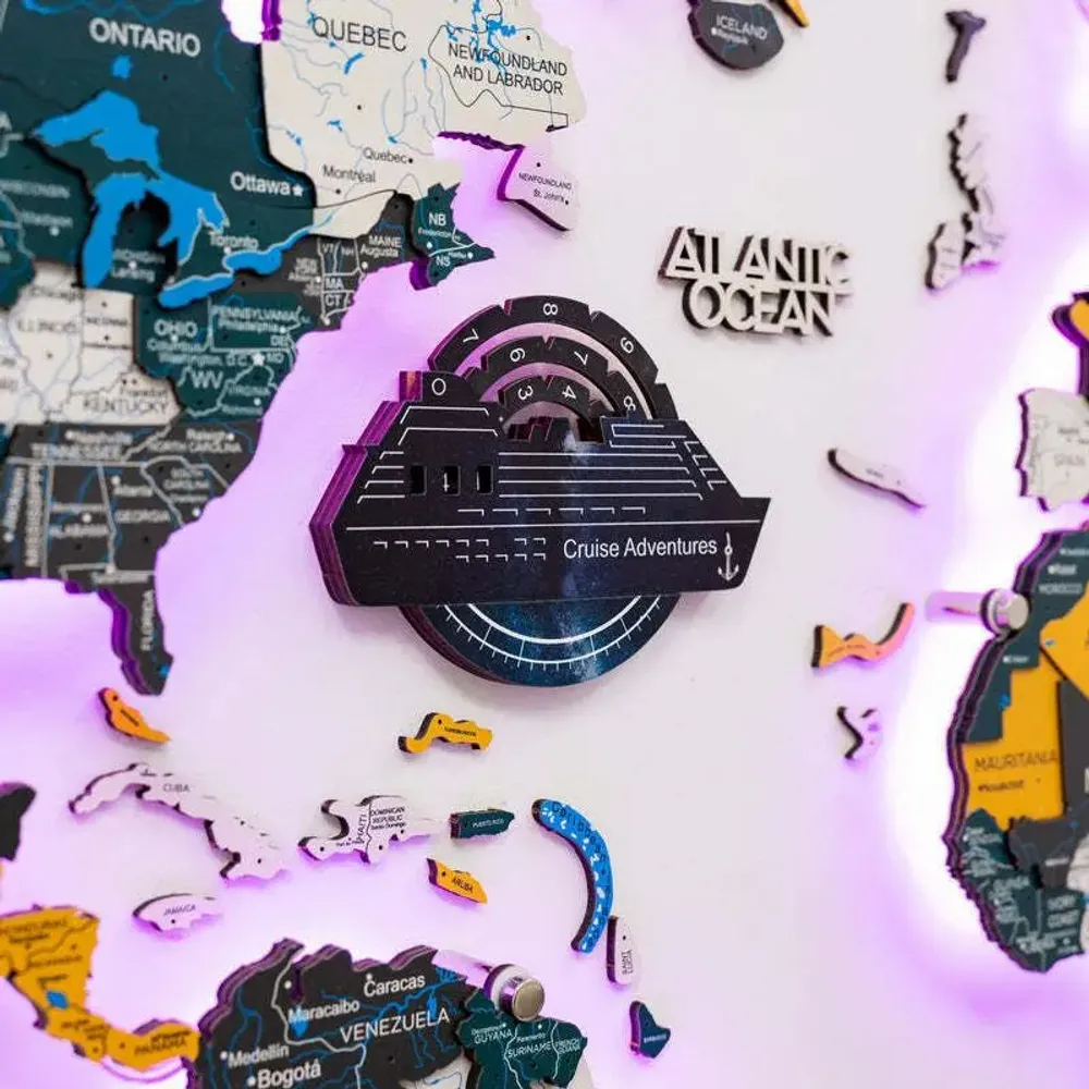 Objets de décoration - Carte du Monde en Bois Colorée 3D Travel Tracker Cruise Liner - Espace - ENJOY THE WOOD