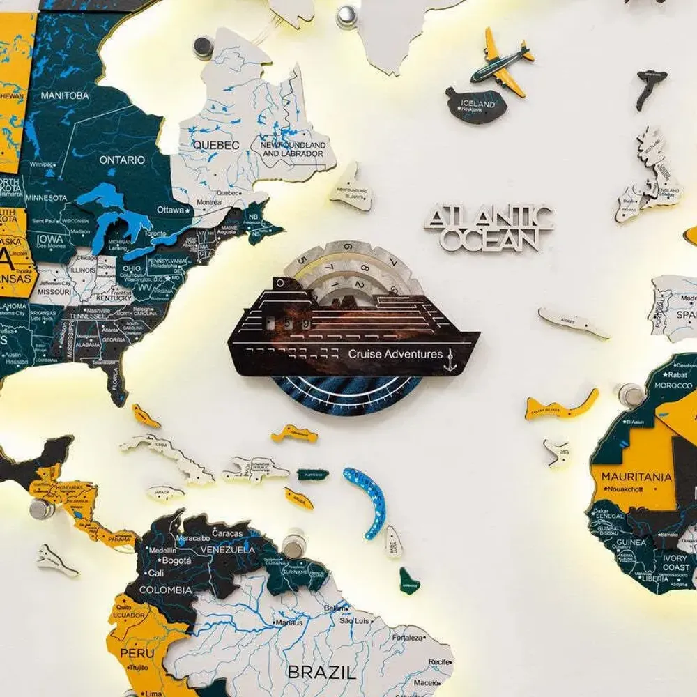 Decorative objects - Travel Tracker Cruise Liner 3D Colored Wooden World Map - Dune - ENJOY THE WOOD