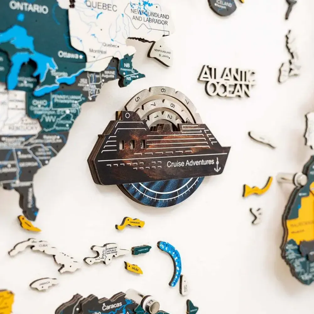 Decorative objects - Travel Tracker Cruise Liner 3D Colored Wooden World Map - Dune - ENJOY THE WOOD