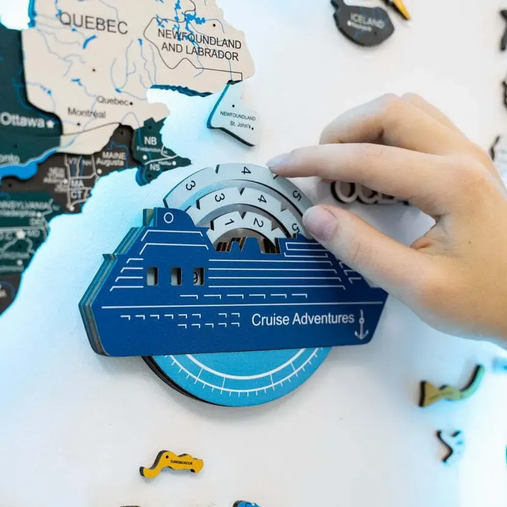 Decorative objects - Travel Tracker Cruise Liner 3D Colored Wooden World Map - Azure - ENJOY THE WOOD
