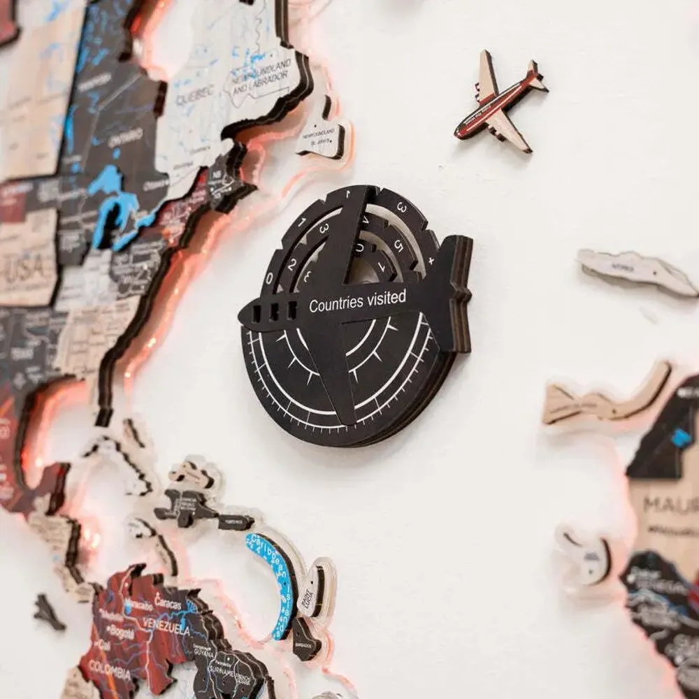 Decorative objects - Travel Tracker 3D Colored Wooden World Map – Midnight - ENJOY THE WOOD