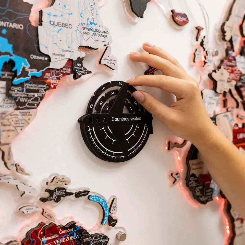 Decorative objects - Travel Tracker 3D Colored Wooden World Map – Midnight - ENJOY THE WOOD