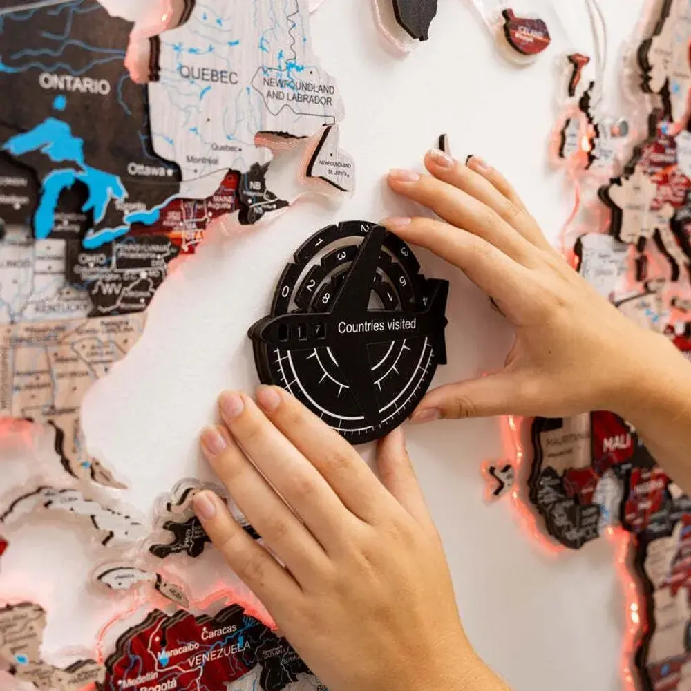 Decorative objects - Travel Tracker 3D Colored Wooden World Map – Midnight - ENJOY THE WOOD