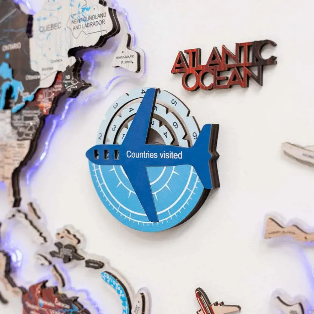 Objets de décoration - Carte du Monde en Bois Colorée 3D Travel Tracker - Azur - ENJOY THE WOOD