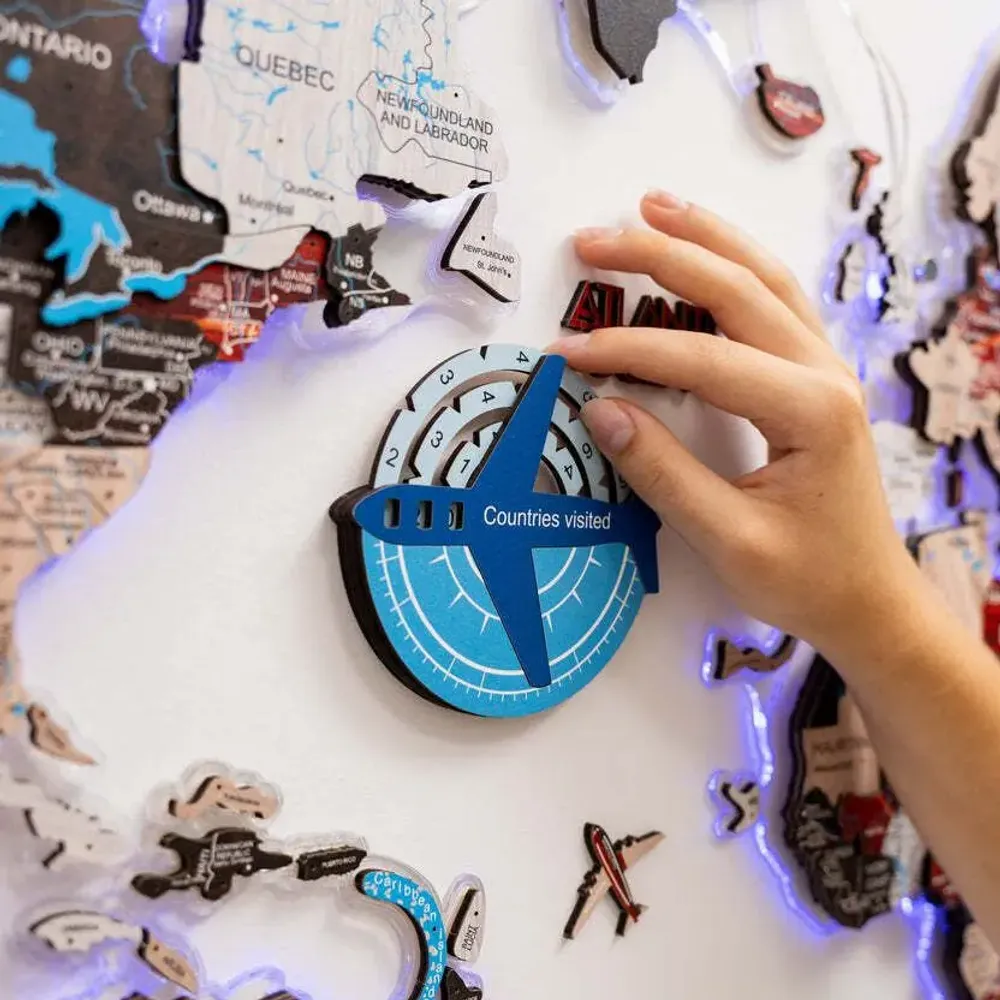 Objets de décoration - Carte du Monde en Bois Colorée 3D Travel Tracker - Azur - ENJOY THE WOOD