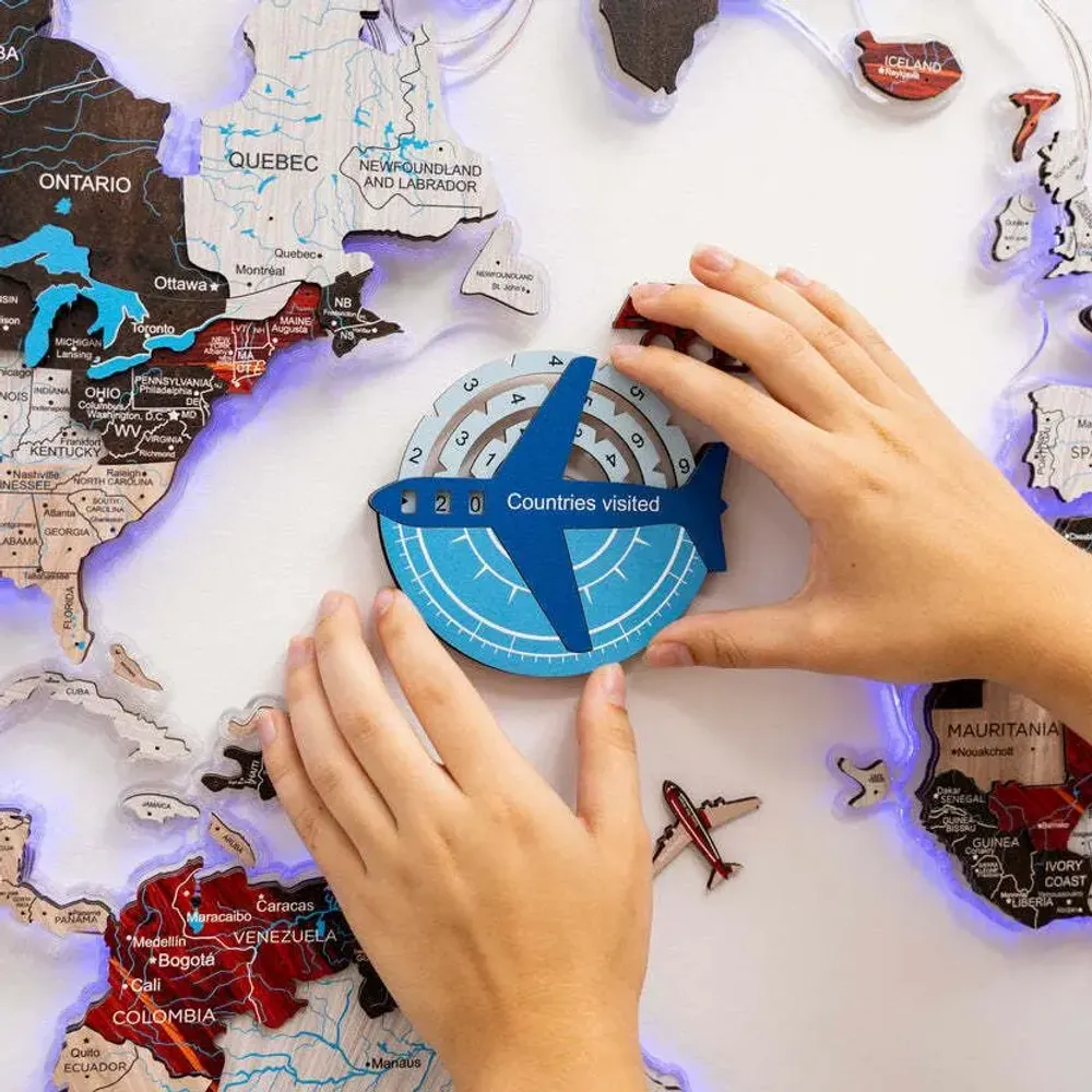 Objets de décoration - Carte du Monde en Bois Colorée 3D Travel Tracker - Azur - ENJOY THE WOOD