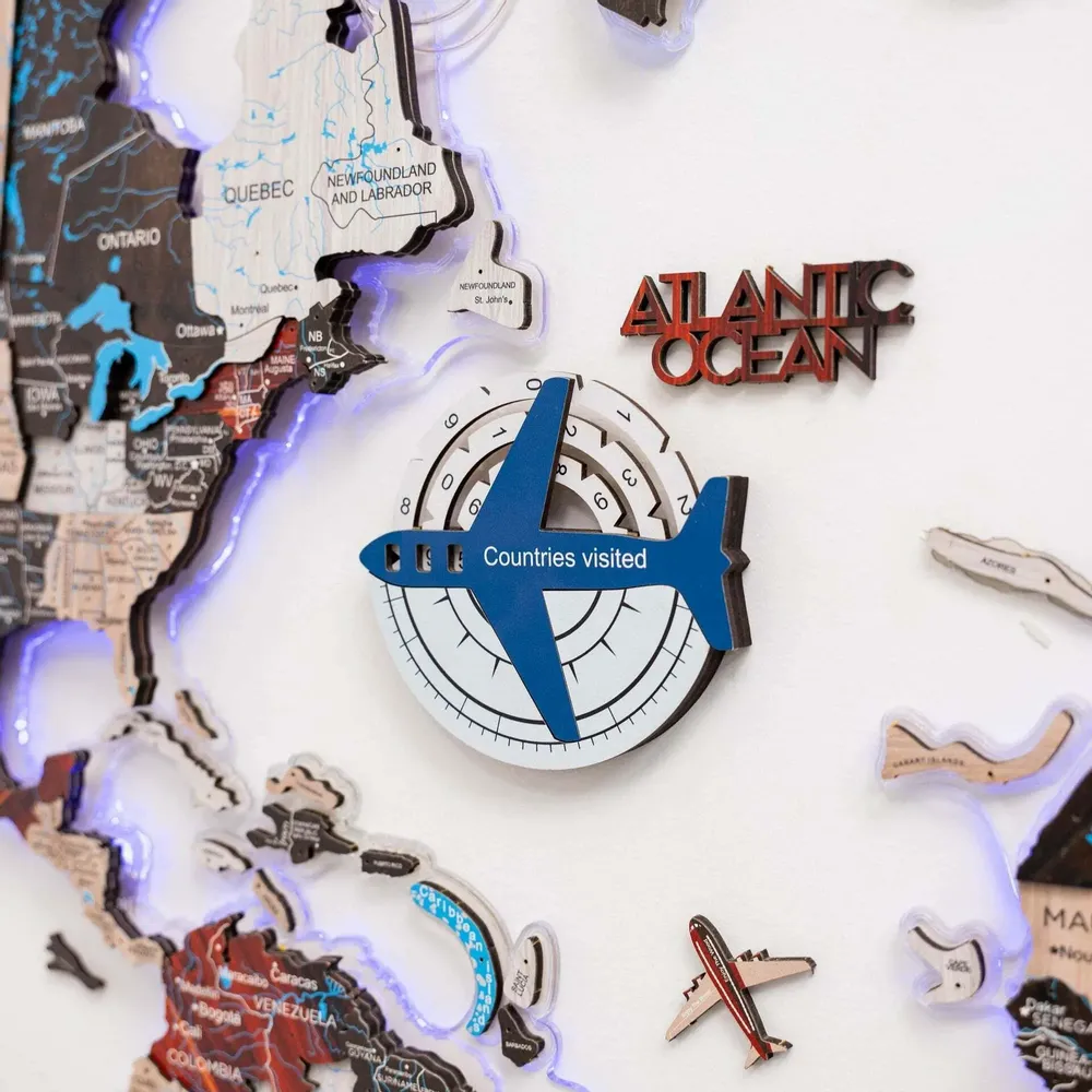 Objets de décoration - Carte du Monde en Bois Colorée 3D Travel Tracker – Aqua - ENJOY THE WOOD