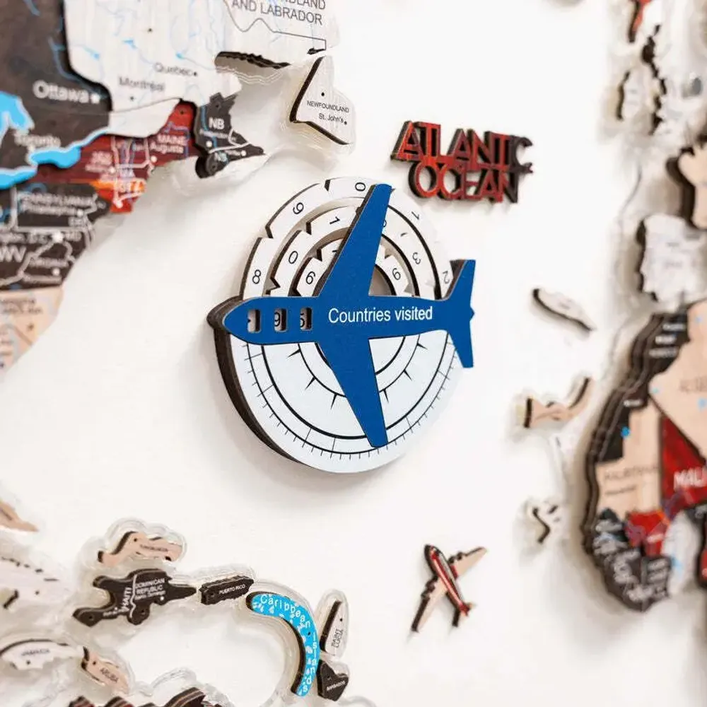 Objets de décoration - Carte du Monde en Bois Colorée 3D Travel Tracker – Aqua - ENJOY THE WOOD