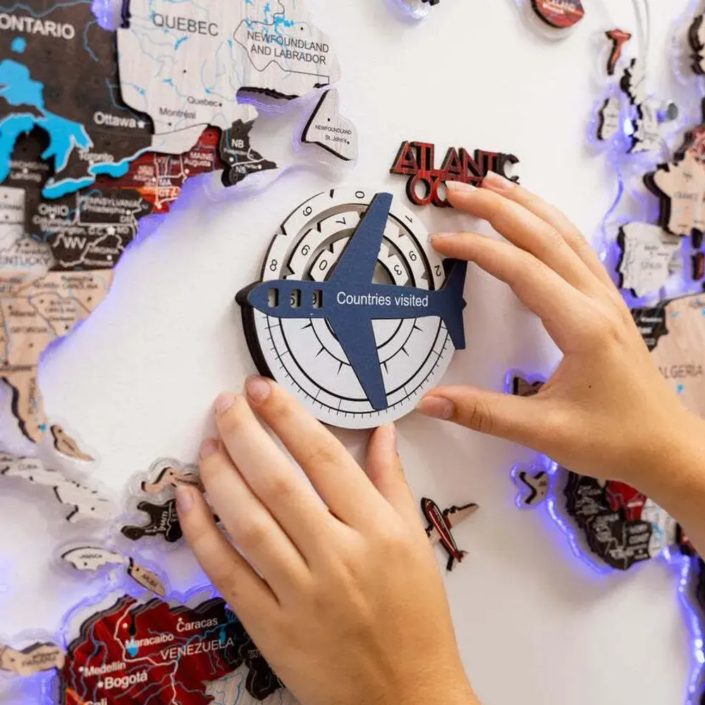 Decorative objects - Travel Tracker 3D Colored Wooden World Map – Cruise - ENJOY THE WOOD