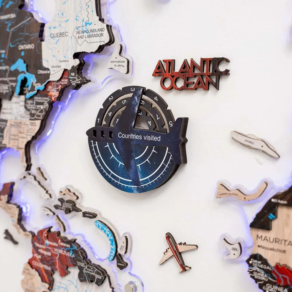 Decorative objects - Travel Tracker 3D Colored Wooden World Map - Space - ENJOY THE WOOD