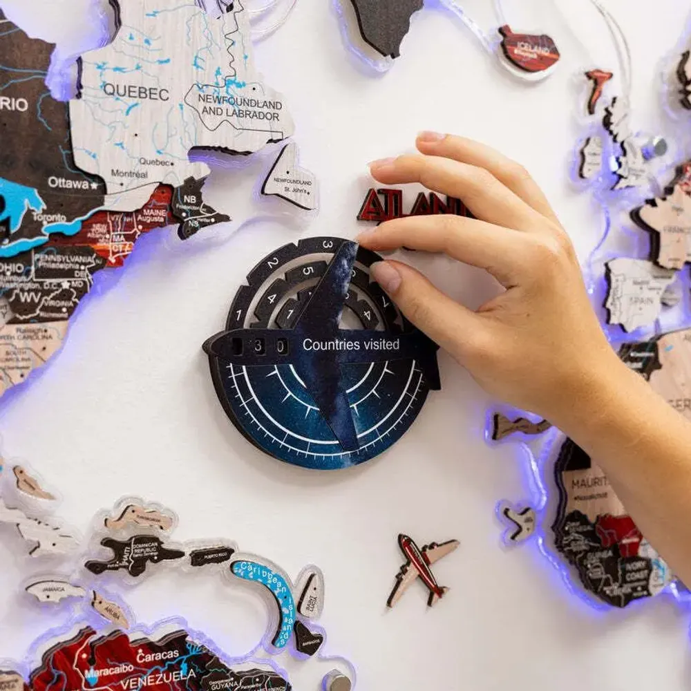 Decorative objects - Travel Tracker 3D Colored Wooden World Map - Space - ENJOY THE WOOD