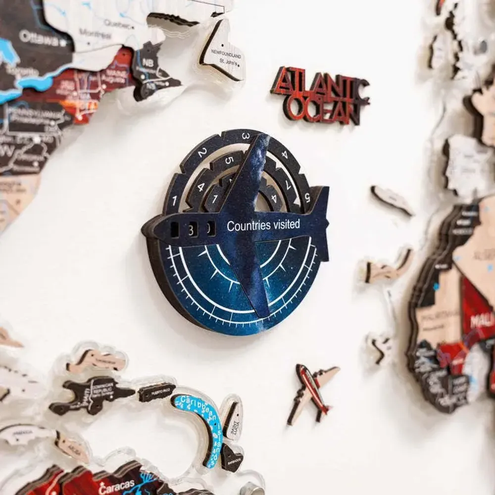 Decorative objects - Travel Tracker 3D Colored Wooden World Map - Space - ENJOY THE WOOD