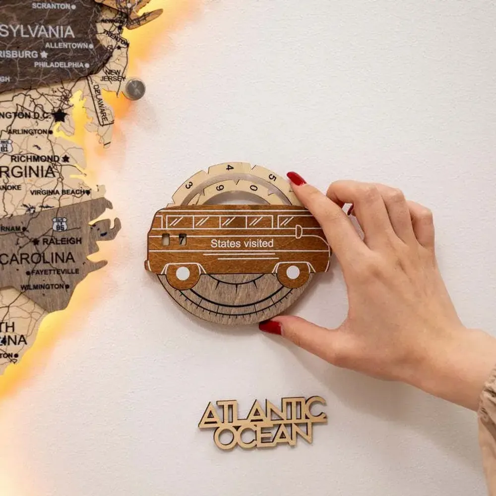 Objets de décoration - Carte des États-Unis en bois 3D pour suivi de voyage – Multicolore - ENJOY THE WOOD