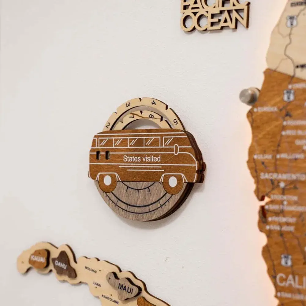 Objets de décoration - Carte des États-Unis en bois 3D pour suivi de voyage – Multicolore - ENJOY THE WOOD