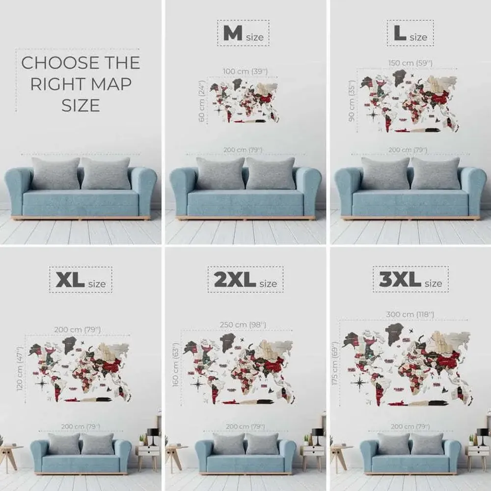 Other wall decoration - World Wooden Map Colored 3D M Blank Urban Lum - ENJOY THE WOOD