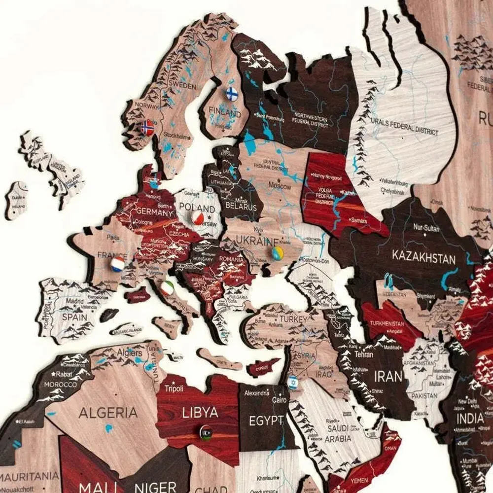 Other wall decoration - World Wooden Map Colored 3D XL Prime Plus Urban Lum - ENJOY THE WOOD