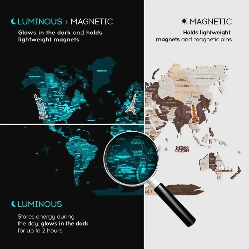 Autres décorations murales - Carte du Monde en Bois Colorée 3D 2XL Prime Urban Lum - ENJOY THE WOOD