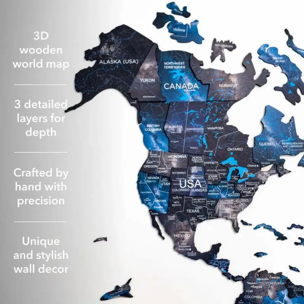 Other wall decoration - World Wooden Map Colored 3D L Prime Plus Space Lum - ENJOY THE WOOD