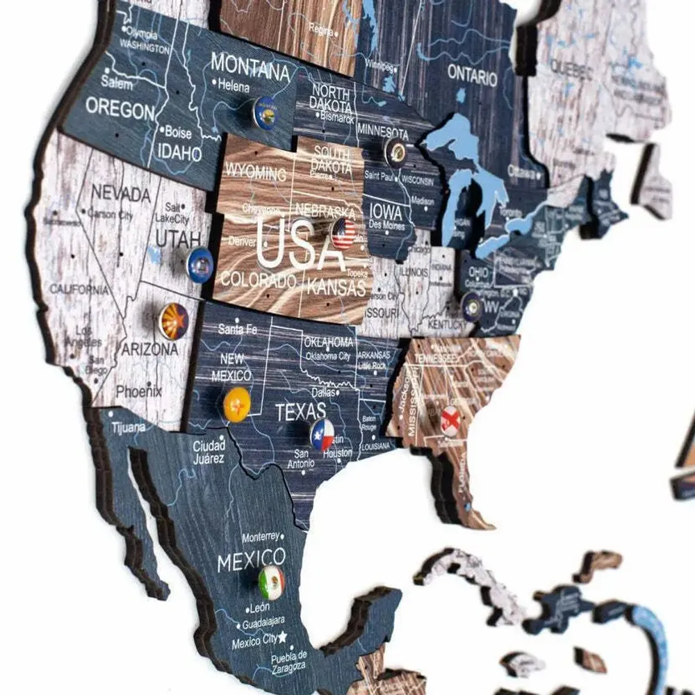 Other wall decoration - World Wooden Map Colored 3D M Prime Mystery Lum - ENJOY THE WOOD