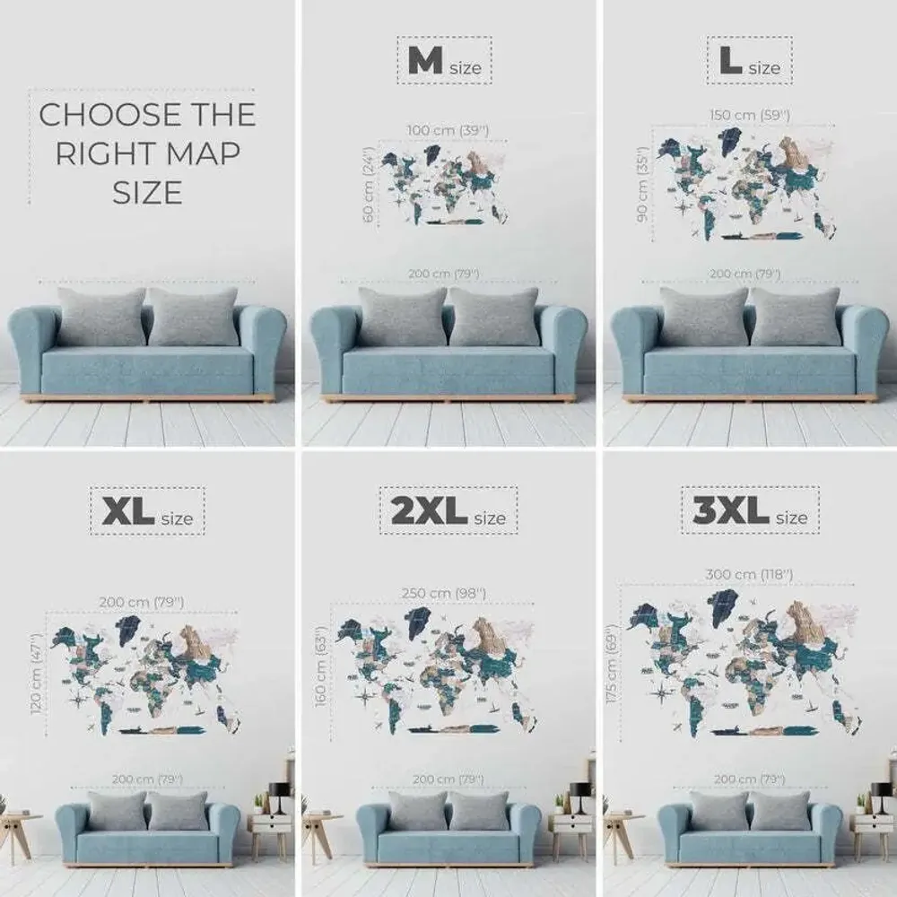 Other wall decoration - World Wooden Map Colored 3D M Prime Plus Mystery Lum - ENJOY THE WOOD
