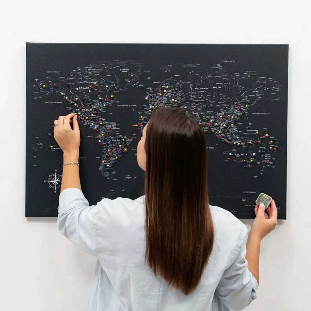 Other wall decoration - World Map on Canvas - Black Black Frame M - ENJOY THE WOOD