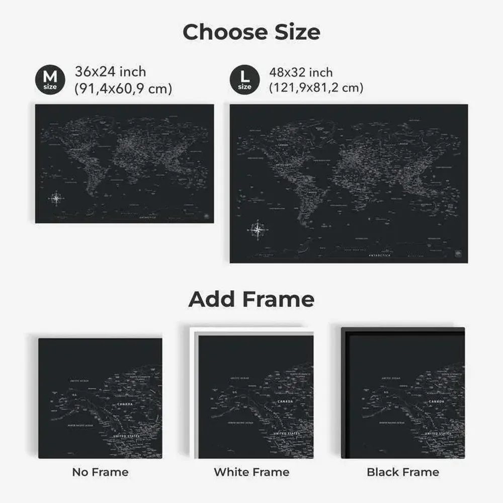 Other wall decoration - World Map on Canvas - Black Black Frame M - ENJOY THE WOOD