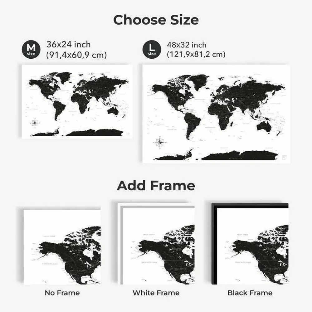 Other wall decoration - World Map on Canvas - Onyx Black Frame L - ENJOY THE WOOD