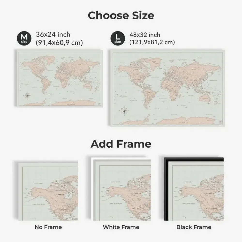 Other wall decoration - World Map on Canvas - Antique Black Frame M - ENJOY THE WOOD