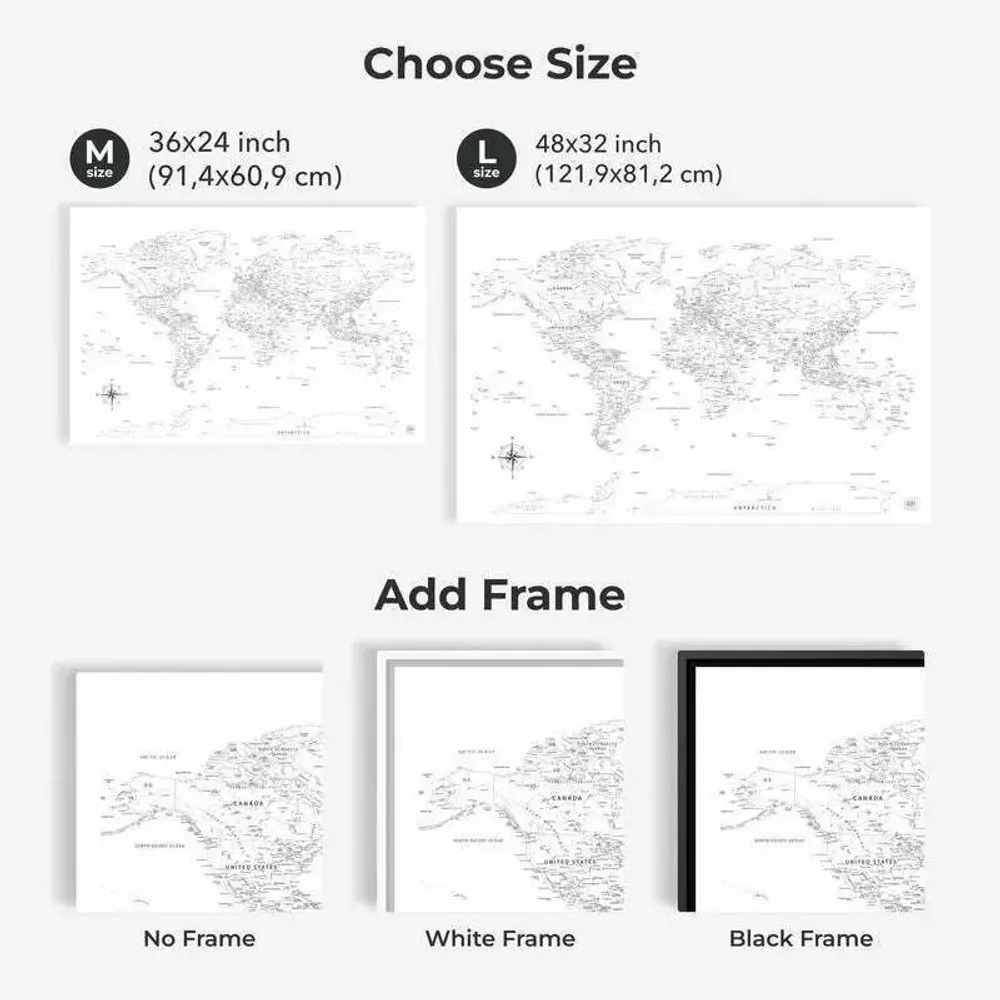 Other wall decoration - World Map on Canvas - White Black Frame M - ENJOY THE WOOD