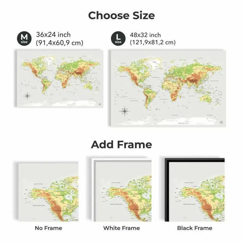 Other wall decoration - World Map on Canvas - Physical White Frame L - ENJOY THE WOOD