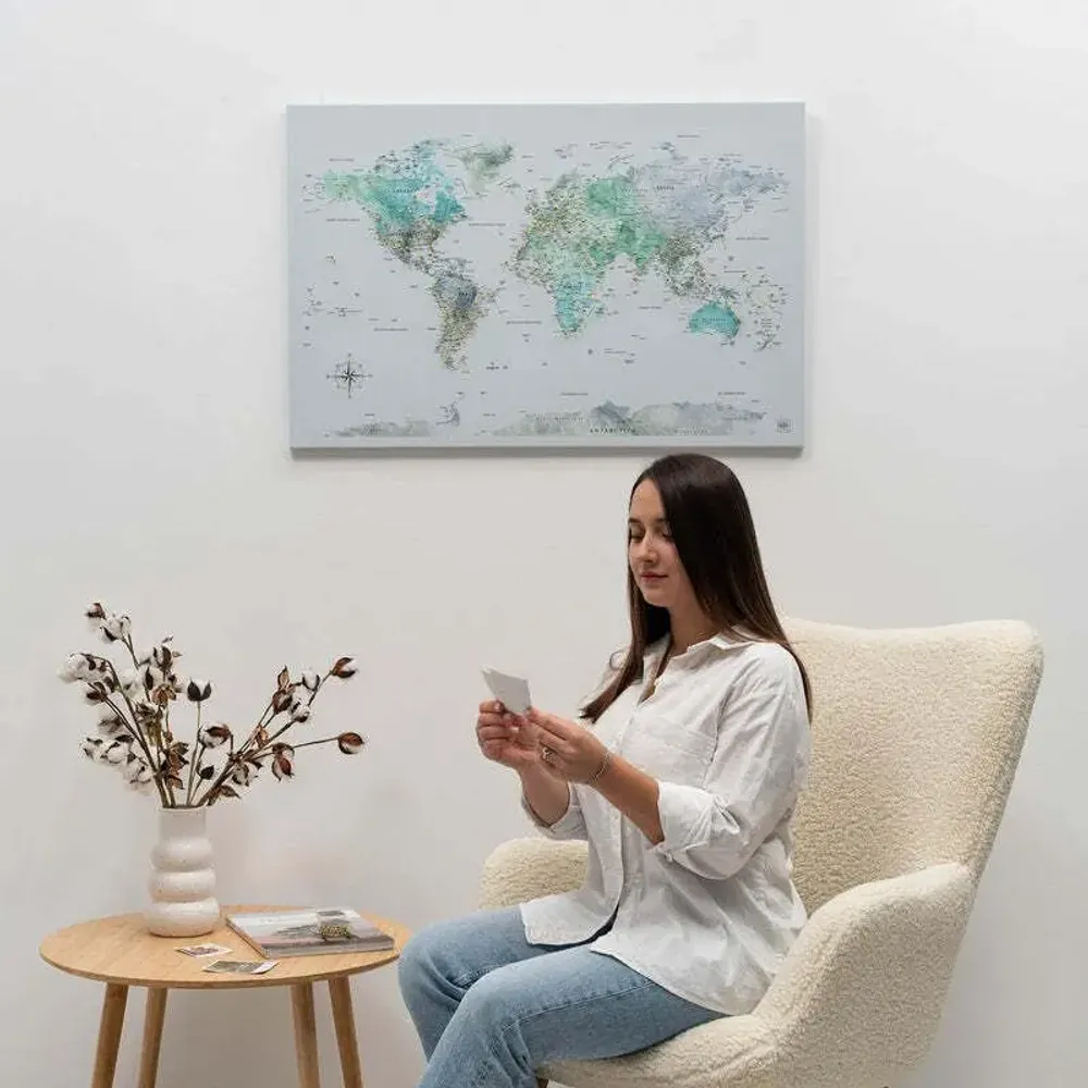 Other wall decoration - World Map on Canvas - Sky Blue Black Frame M - ENJOY THE WOOD