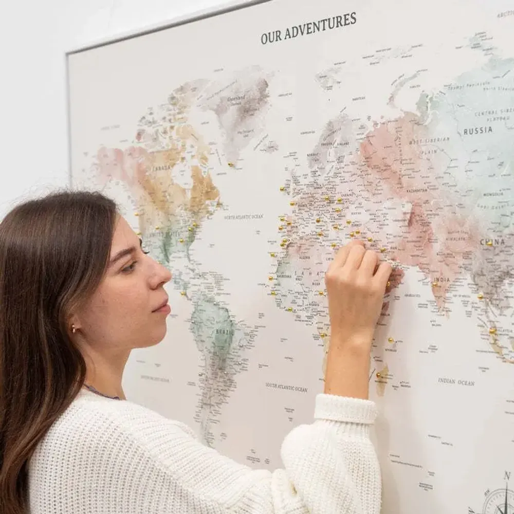 Other wall decoration - World Map on Canvas M Personalization Beige no Frame - ENJOY THE WOOD