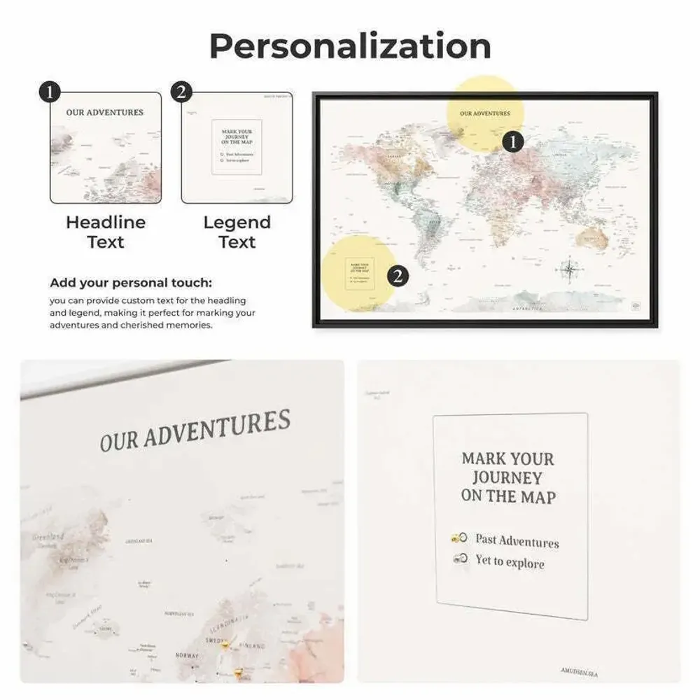 Other wall decoration - World Map on Canvas M Personalization White no Frame - ENJOY THE WOOD