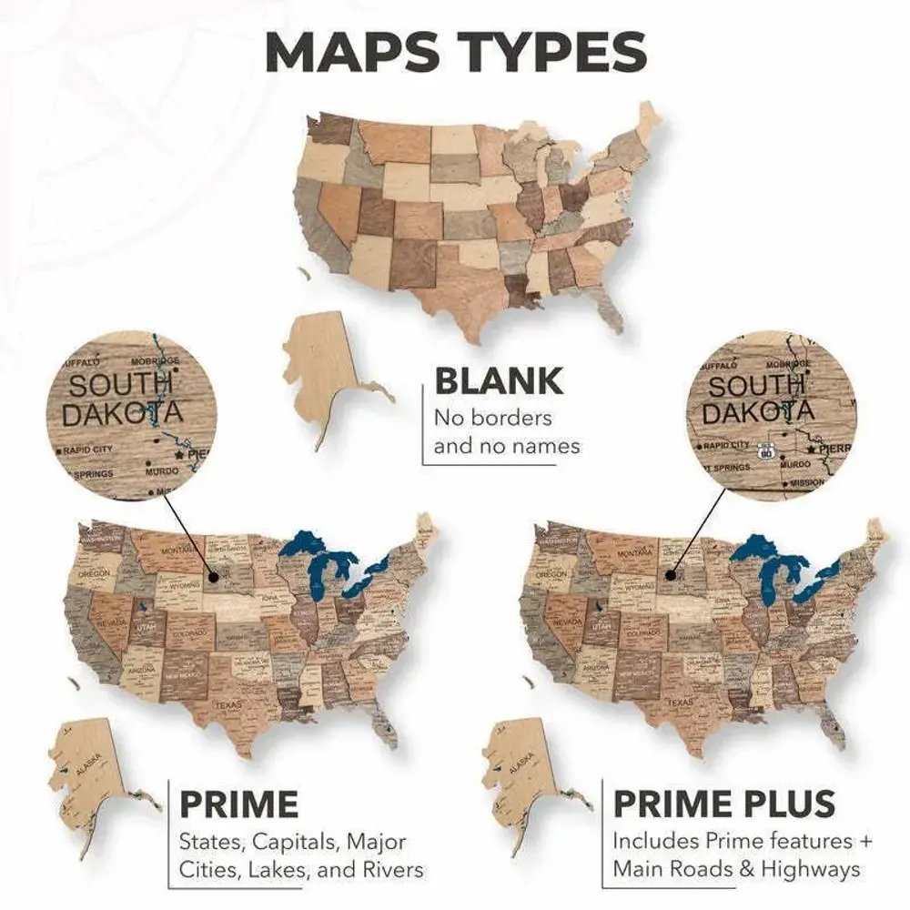 Other wall decoration - Wooden 3d Map of USA - Smokey L Prime - ENJOY THE WOOD