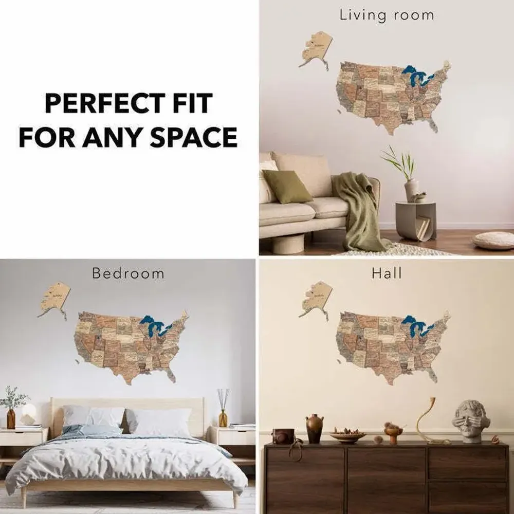 Other wall decoration - Wooden 3d Map of USA - Smokey L Prime - ENJOY THE WOOD