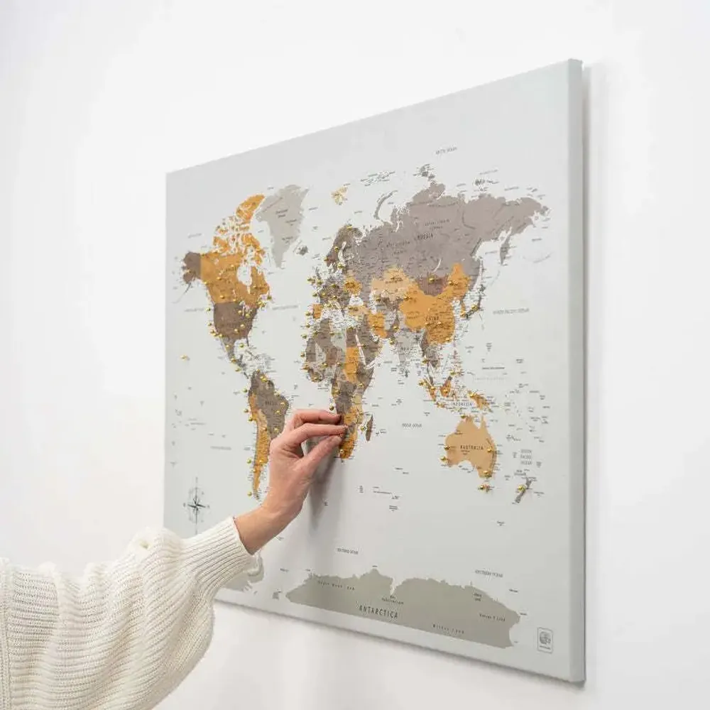Other wall decoration - World Map on Canvas M Personalization Black White Frame - ENJOY THE WOOD