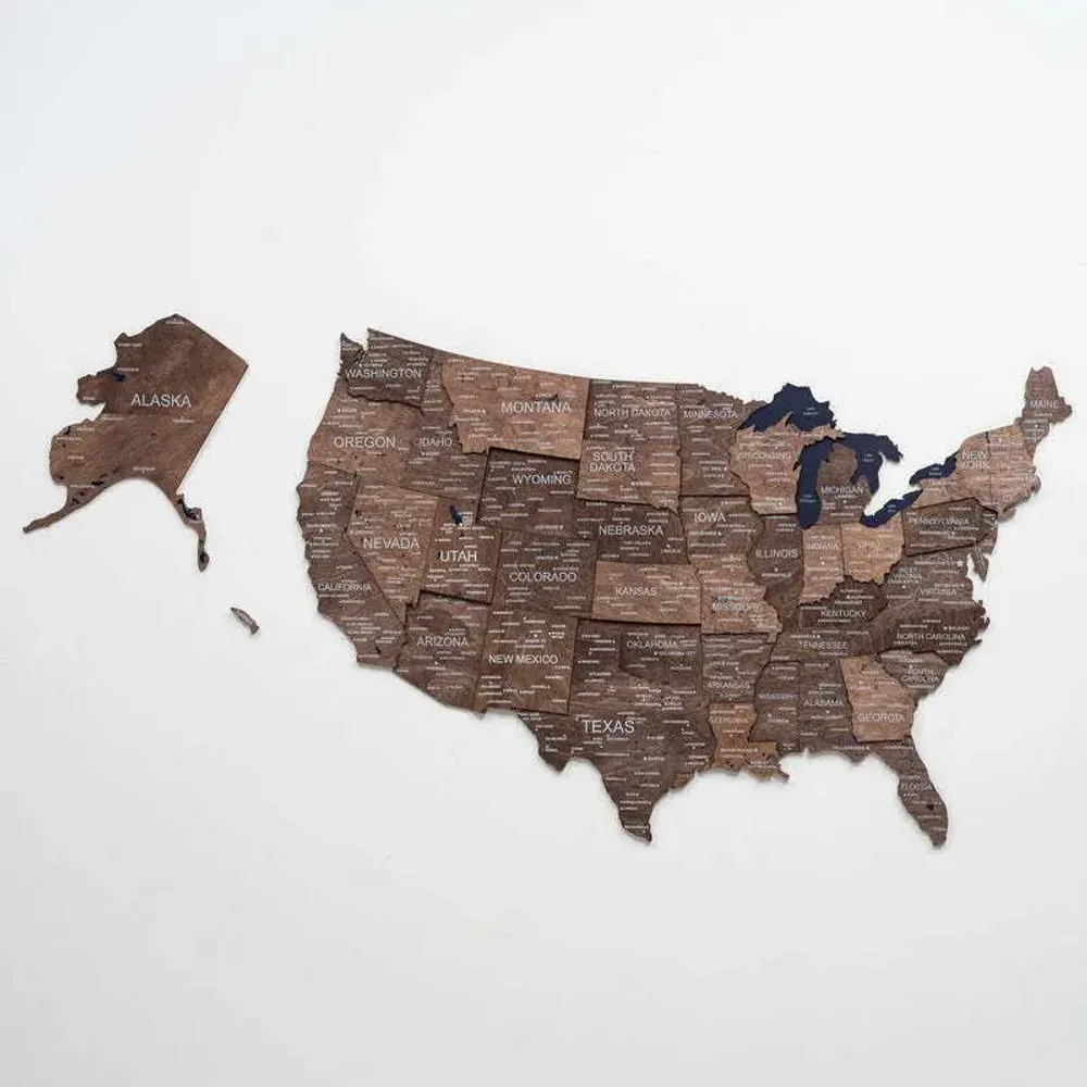 Other wall decoration - Wooden 3d Map of USA - Dark Walnut S Prime - ENJOY THE WOOD