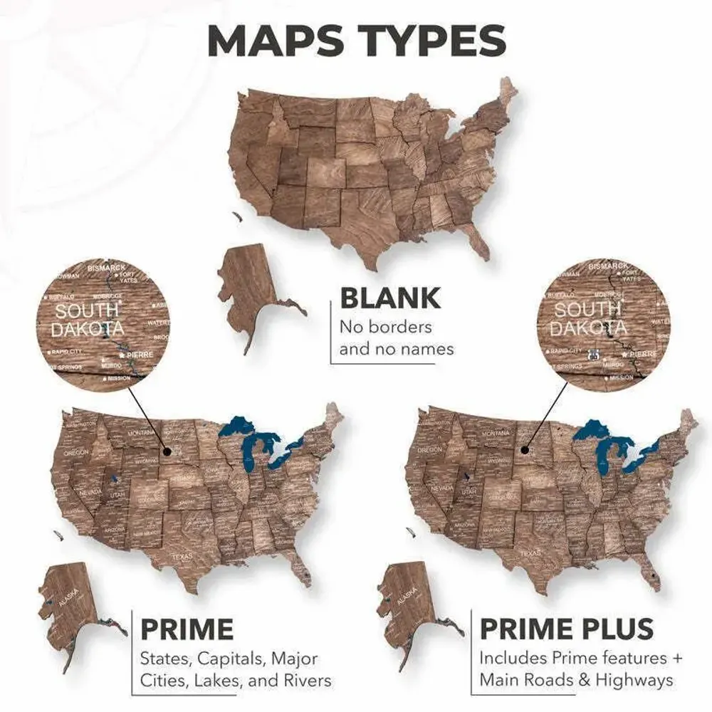 Other wall decoration - Wooden 3d Map of USA - Dark Walnut S Prime - ENJOY THE WOOD