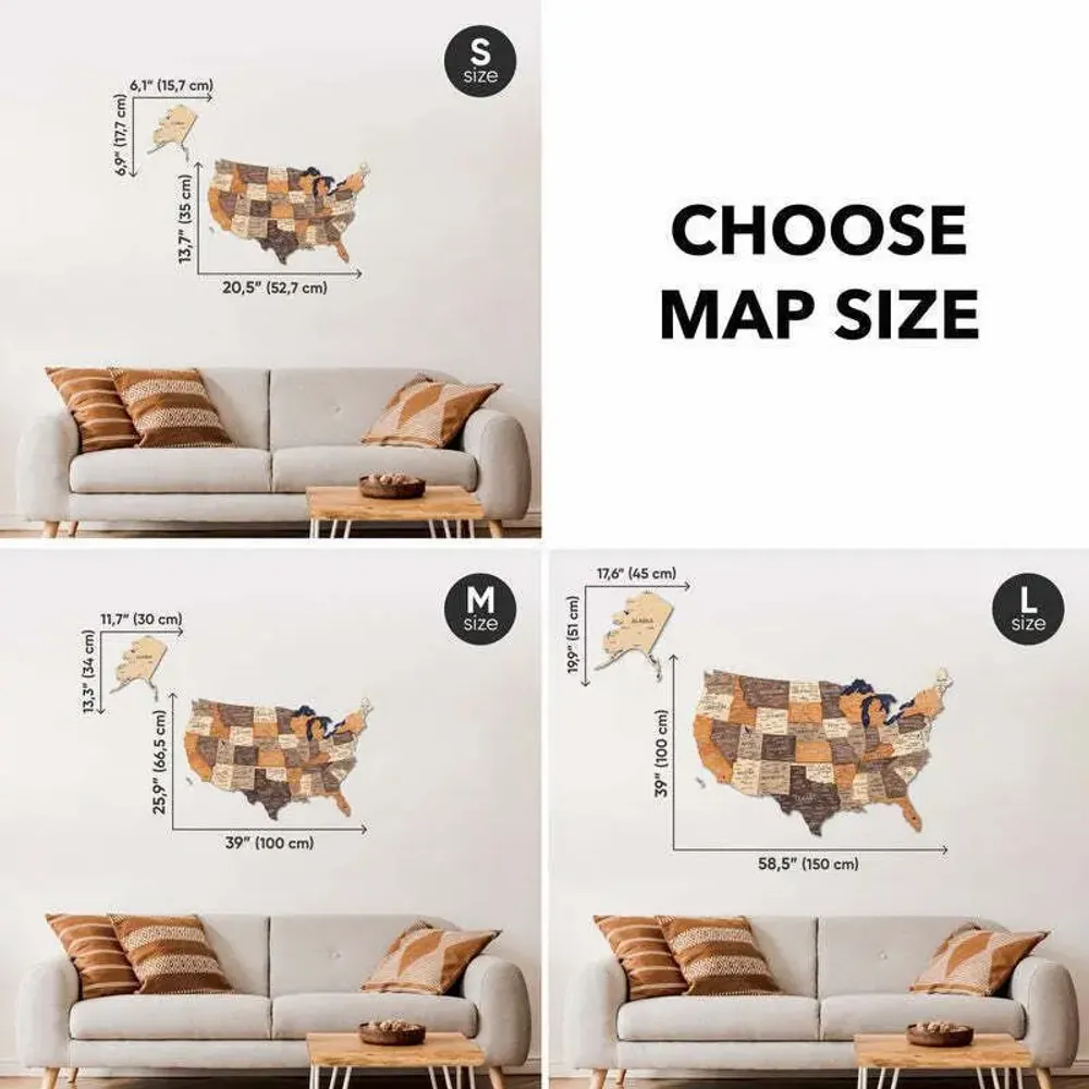 Autres décorations murales - Carte 3D en bois des États-Unis - Multicolore M Prime Plus - ENJOY THE WOOD