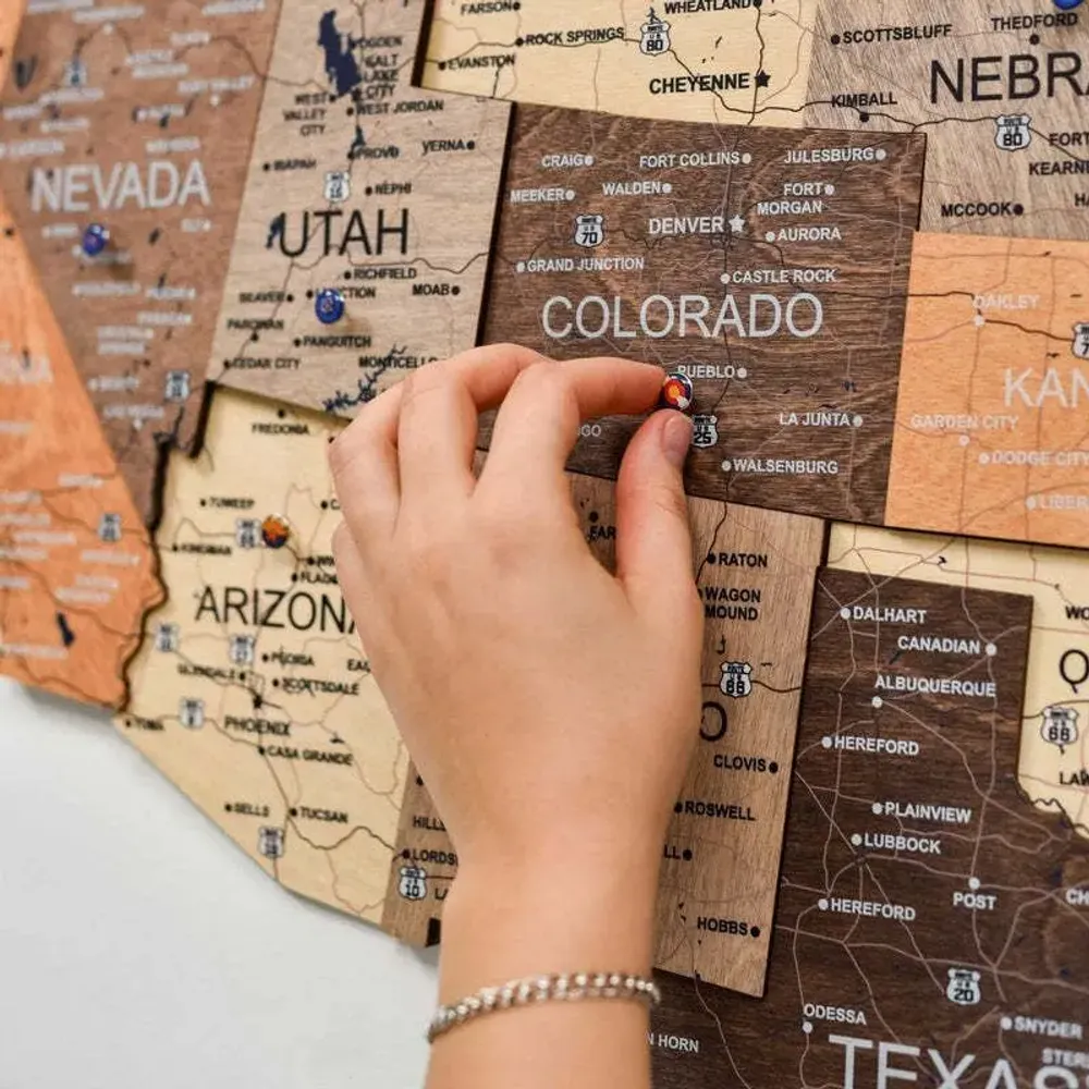 Other wall decoration - Wooden 3d Map of USA - Multicolor S Prime - ENJOY THE WOOD