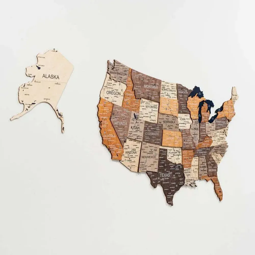Other wall decoration - Wooden 3d Map of USA - Multicolor S Blank - ENJOY THE WOOD