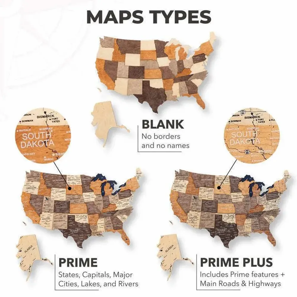 Other wall decoration - Wooden 3d Map of USA - Multicolor L Prime - ENJOY THE WOOD