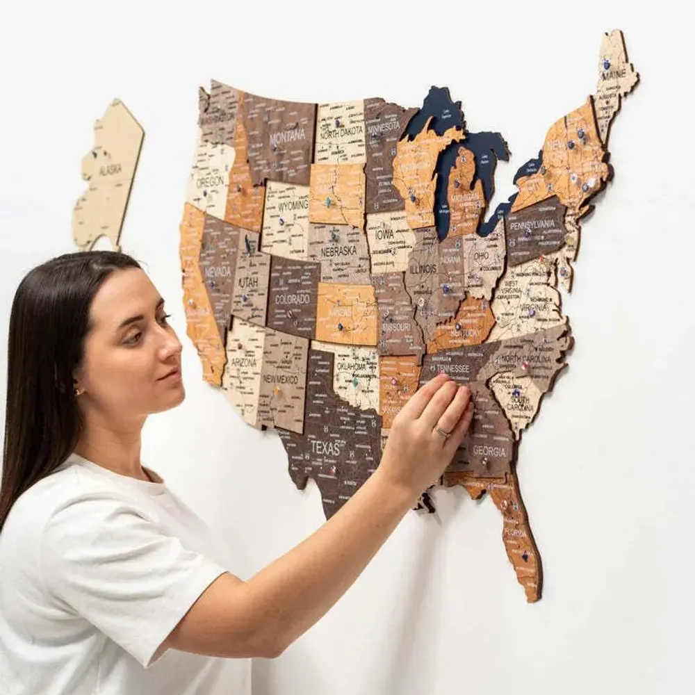 Other wall decoration - Wooden 3d Map of USA - Multicolor L Prime Plus - ENJOY THE WOOD