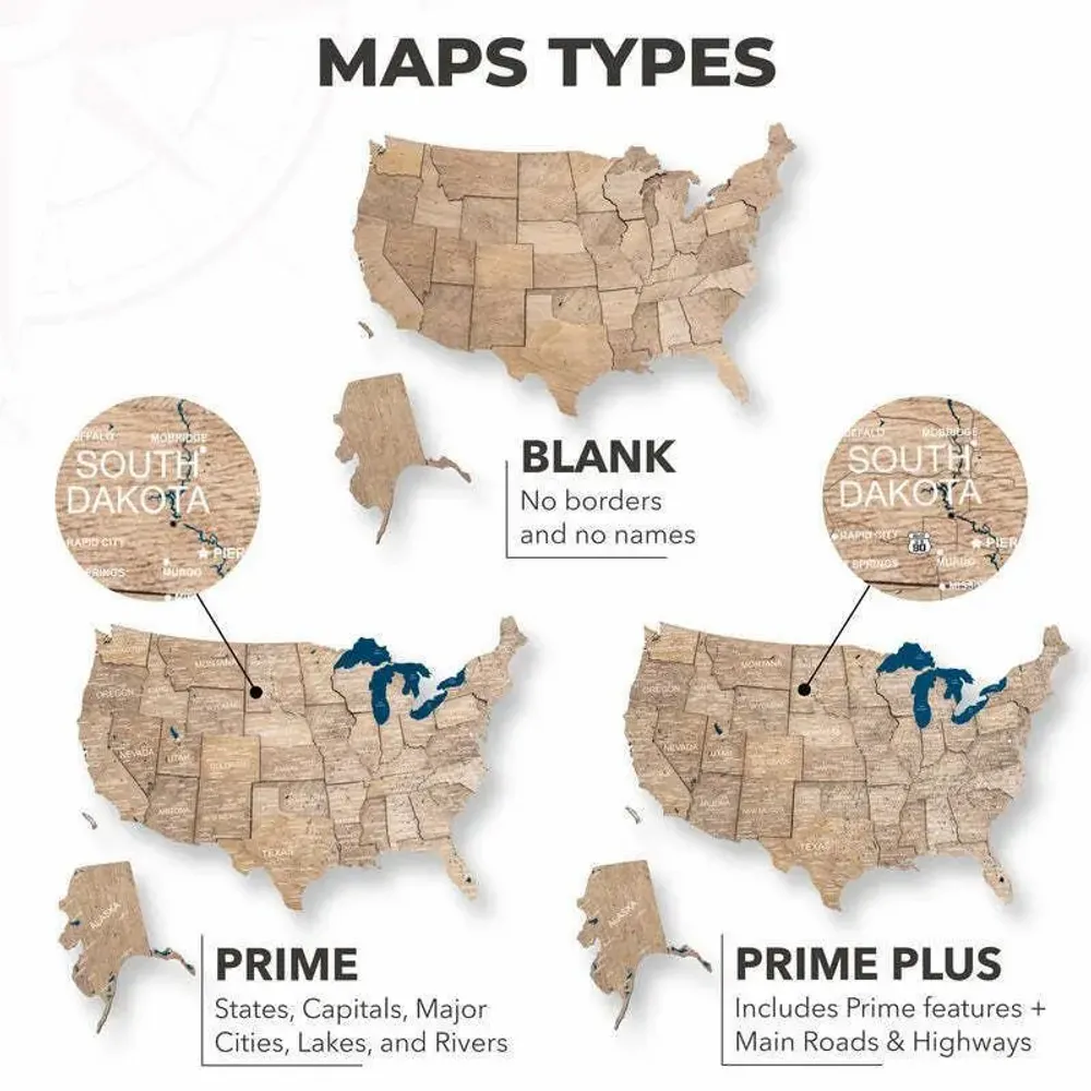 Other wall decoration - Wooden 3d Map of USA - Terra S Prime Plus - ENJOY THE WOOD