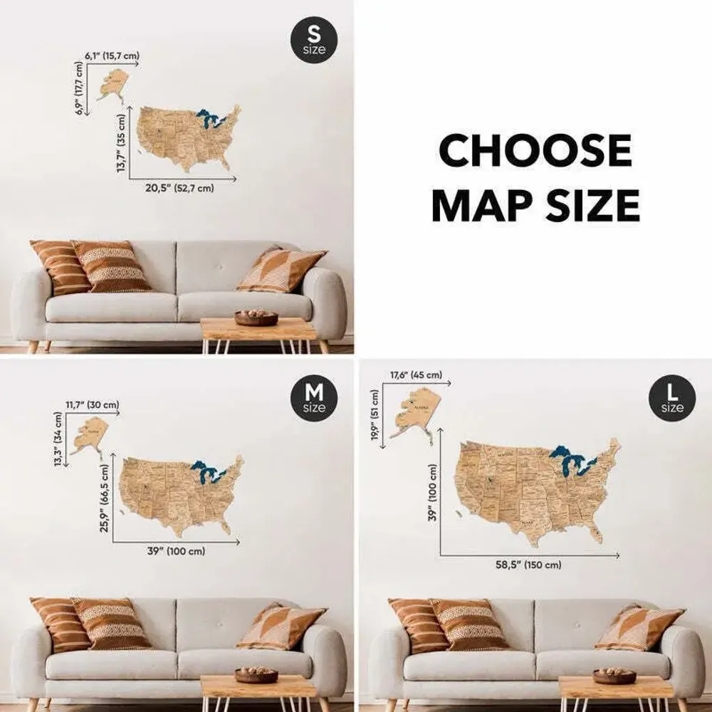 Other wall decoration - Wooden 3d Map of USA - Gold M Blank - ENJOY THE WOOD