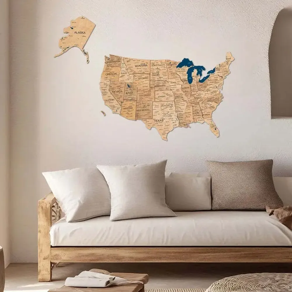 Other wall decoration - Wooden 3d Map of USA - Gold L Prime Plus - ENJOY THE WOOD