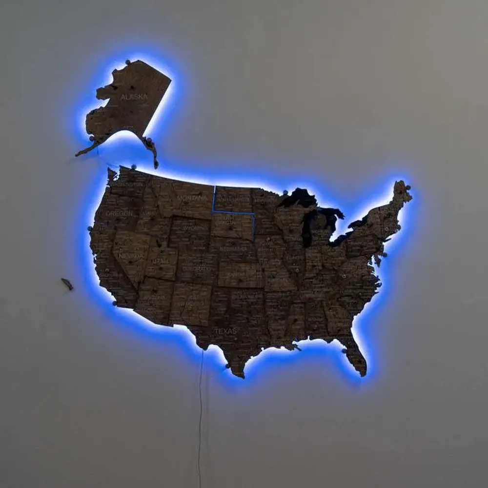 Autres décorations murales - Carte 3D en bois à LED des États-Unis - Terra S Prime EU - ENJOY THE WOOD